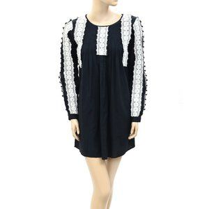 Etoile Isabel Marant Crochet Lace Long Sleeve Mini Dress Cotton Black S